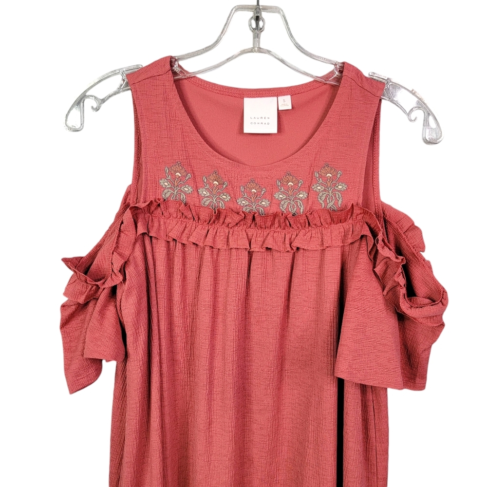 Lauren Conrad Floral Cold Shoulder Summer Breezy Sun Dress Women's Size S - Picture 2 of 9